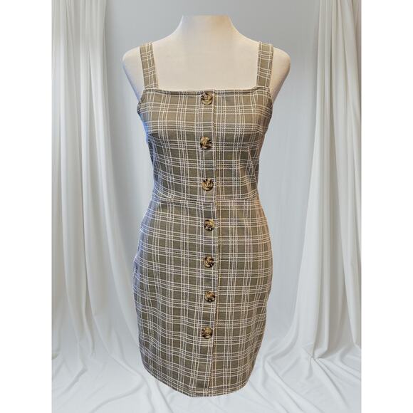 Altar'd State Green Plaid Dress with Buttons Sleeveless Juniors Size‎ Medium - Picture 1 of 5